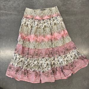 Vintage Y2K 100% Cotton Floral Pink/White Boho Fairy Whimsical Maxi Skirt S